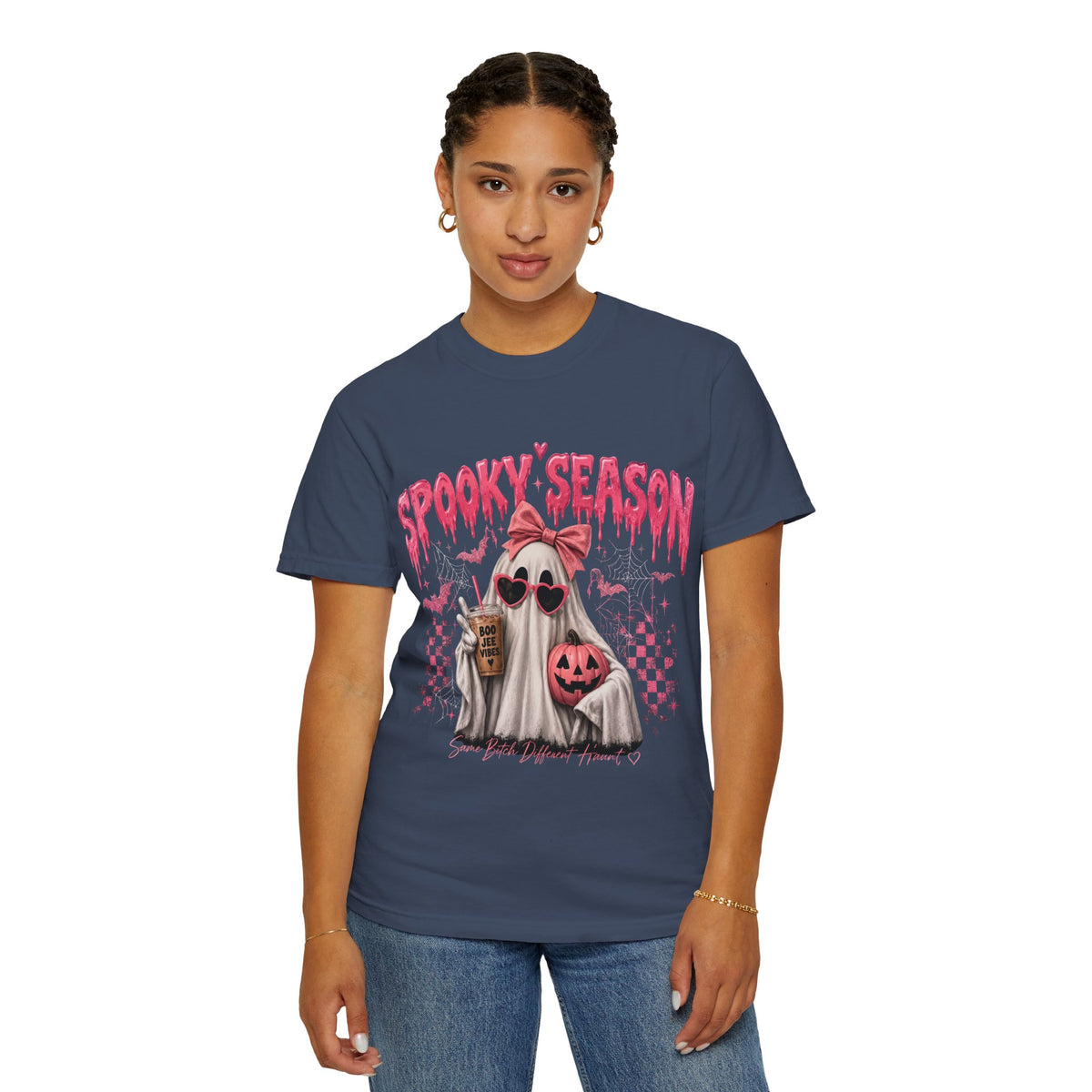 Spooky Season Ghost T-Shirt — Cute Pink Halloween Pumpkin & Trick-or-Treat Design