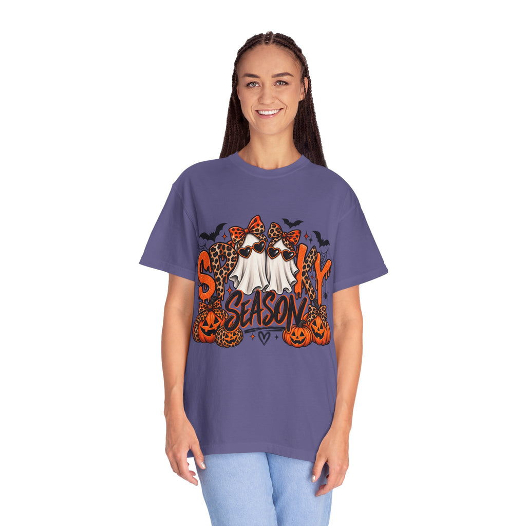 Spooky Season Halloween T-Shirt — Ghosts, Pumpkins & Leopard Bows