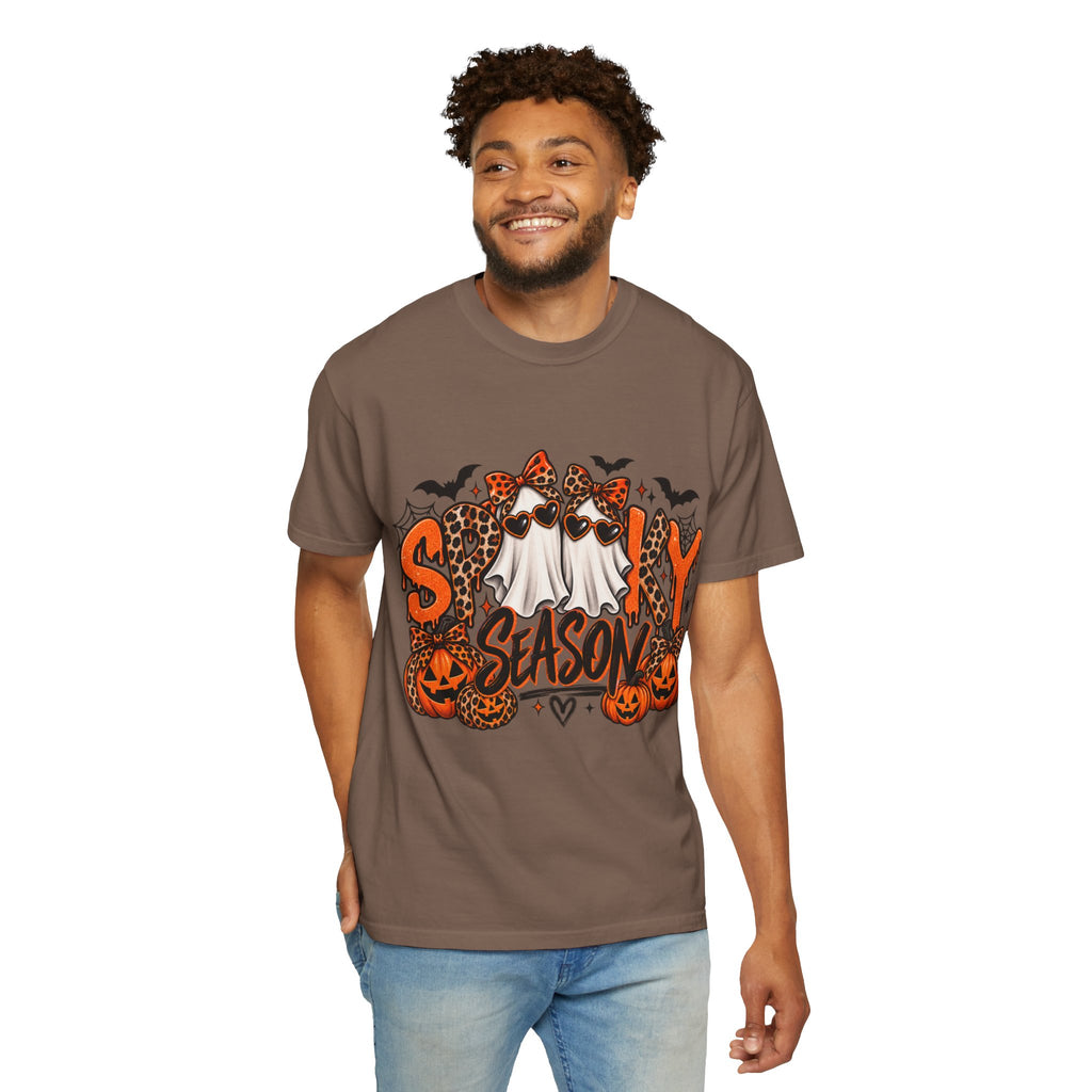 Spooky Season Halloween T-Shirt — Ghosts, Pumpkins & Leopard Bows