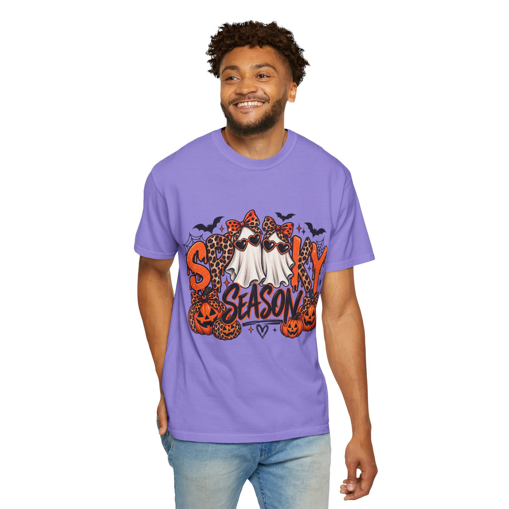 Spooky Season Halloween T-Shirt — Ghosts, Pumpkins & Leopard Bows