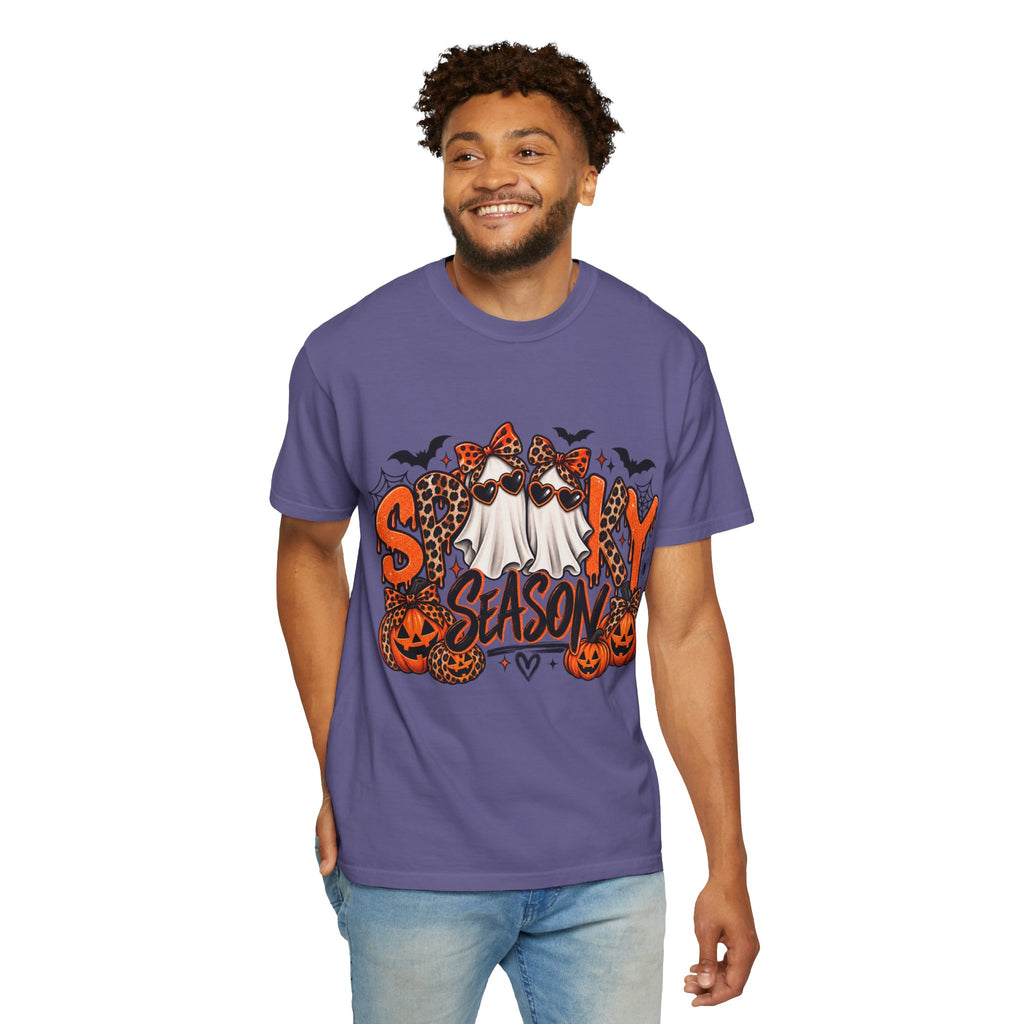 Spooky Season Halloween T-Shirt — Ghosts, Pumpkins & Leopard Bows