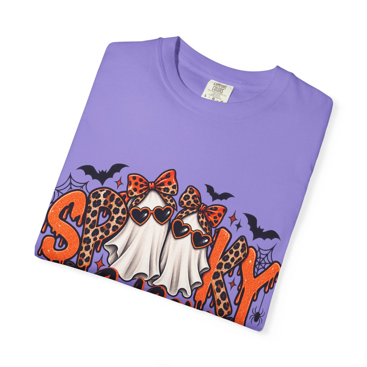 Spooky Season Halloween T-Shirt — Ghosts, Pumpkins & Leopard Bows