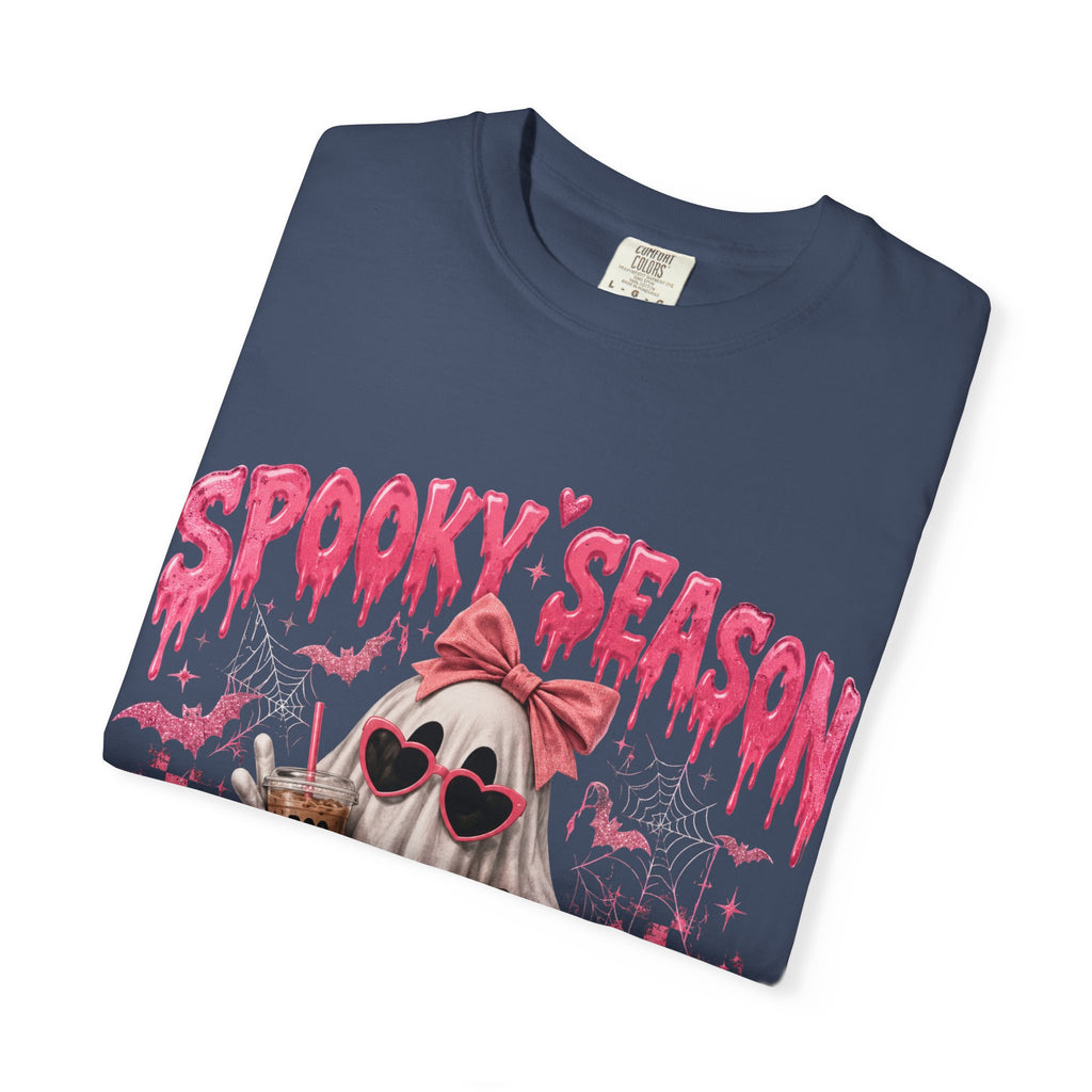 Spooky Season Ghost T-Shirt — Cute Pink Halloween Pumpkin & Trick-or-Treat Design