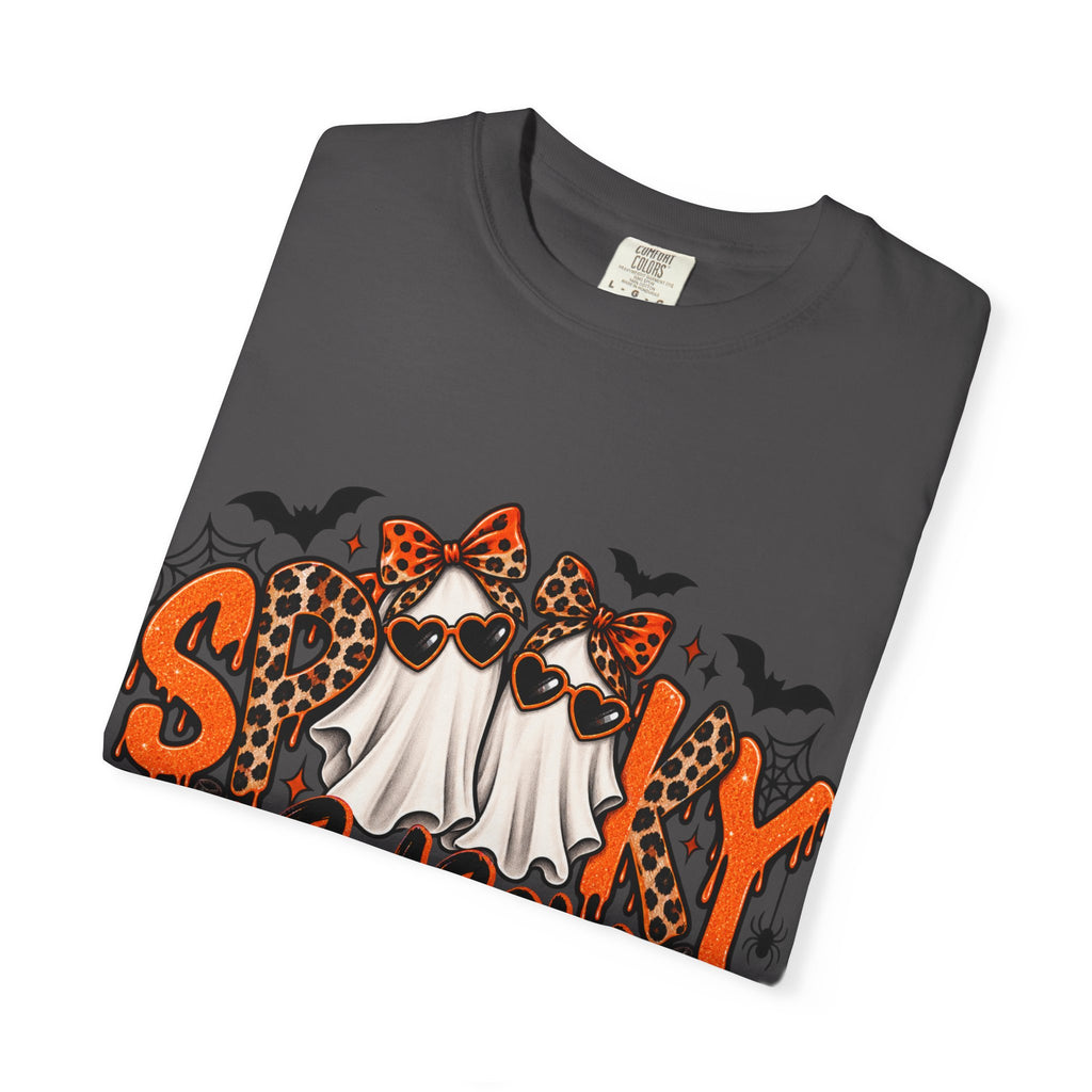 Spooky Season Halloween T-Shirt — Ghosts, Pumpkins & Leopard Bows