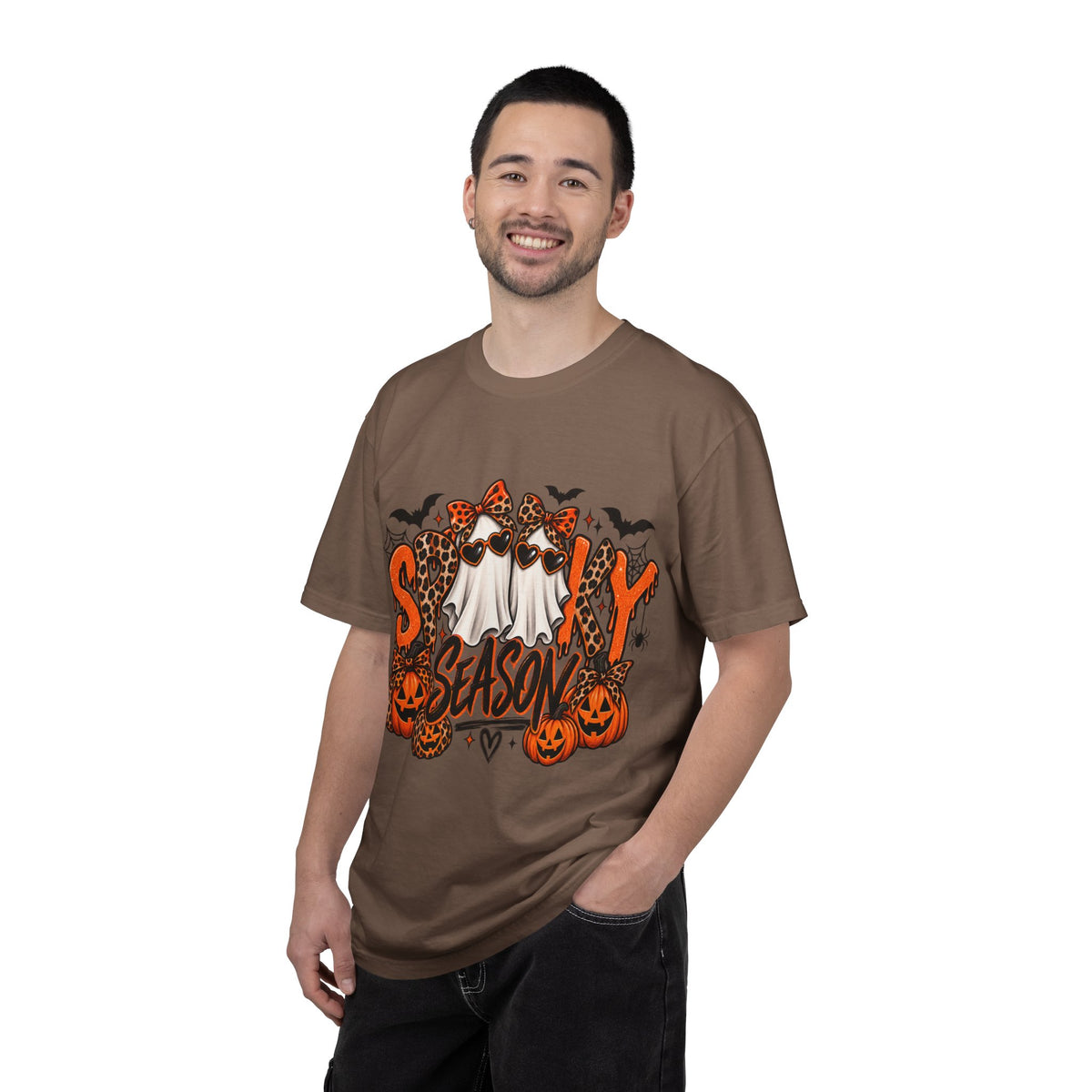 Spooky Season Halloween T-Shirt — Ghosts, Pumpkins & Leopard Bows