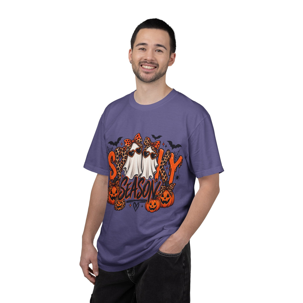 Spooky Season Halloween T-Shirt — Ghosts, Pumpkins & Leopard Bows