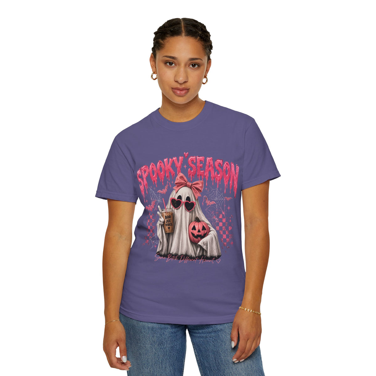 Spooky Season Ghost T-Shirt — Cute Pink Halloween Pumpkin & Trick-or-Treat Design