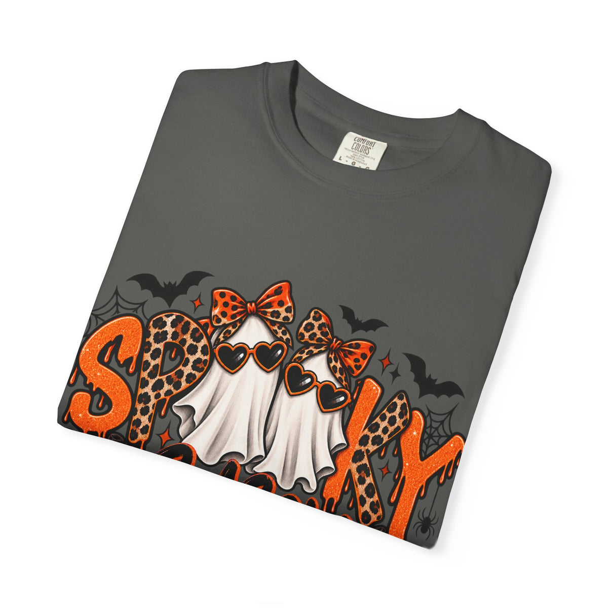 Spooky Season Halloween T-Shirt — Ghosts, Pumpkins & Leopard Bows