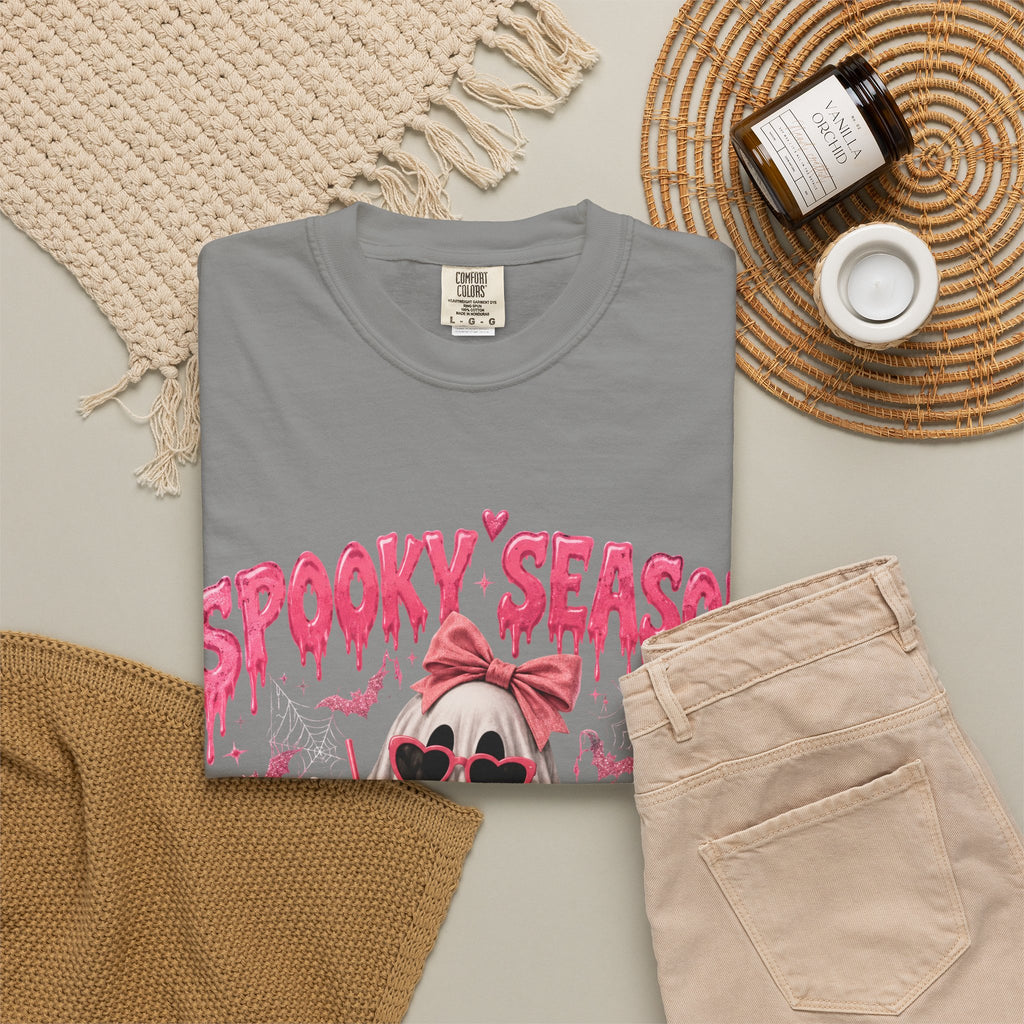 Spooky Season Ghost T-Shirt — Cute Pink Halloween Pumpkin & Trick-or-Treat Design