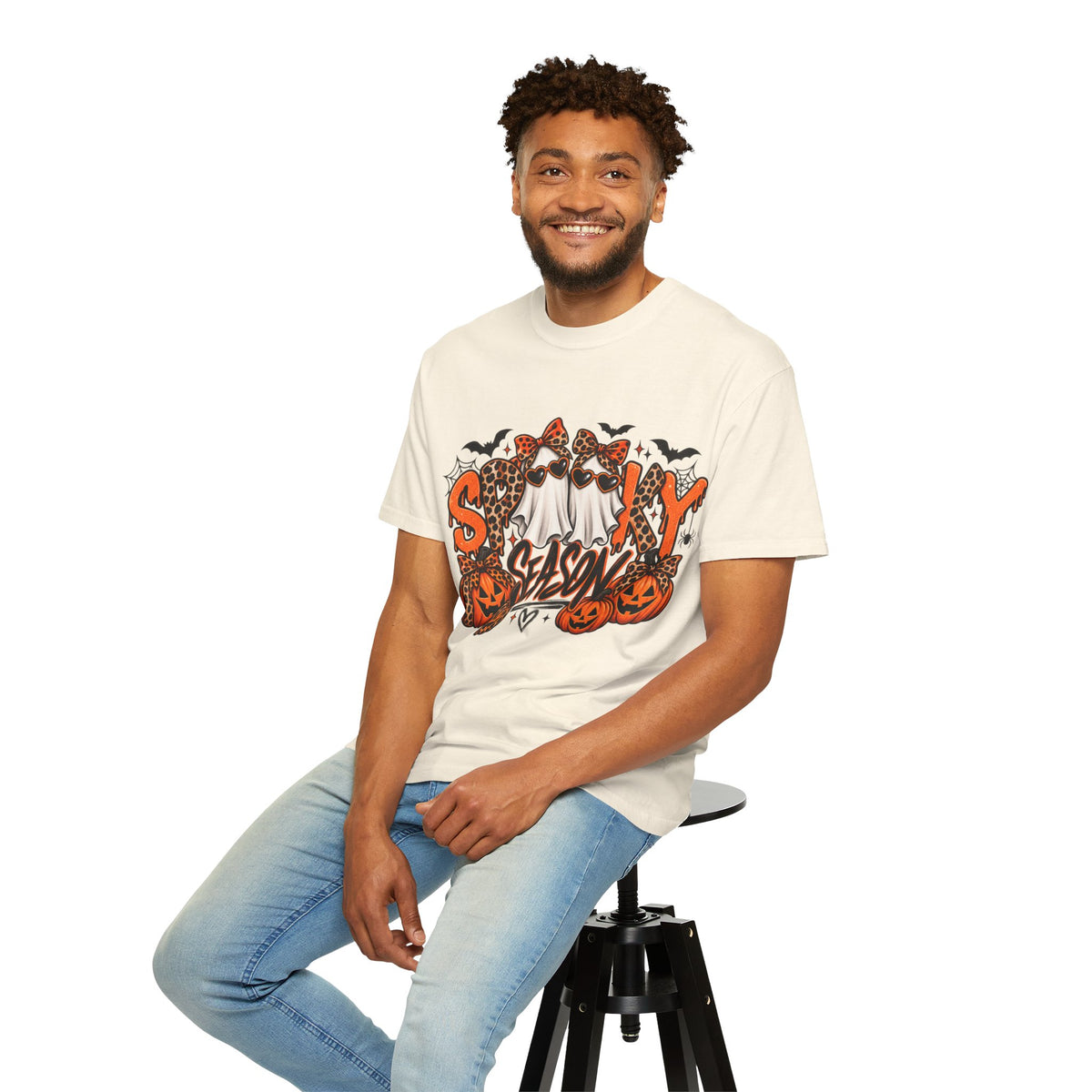 Spooky Season Halloween T-Shirt — Ghosts, Pumpkins & Leopard Bows
